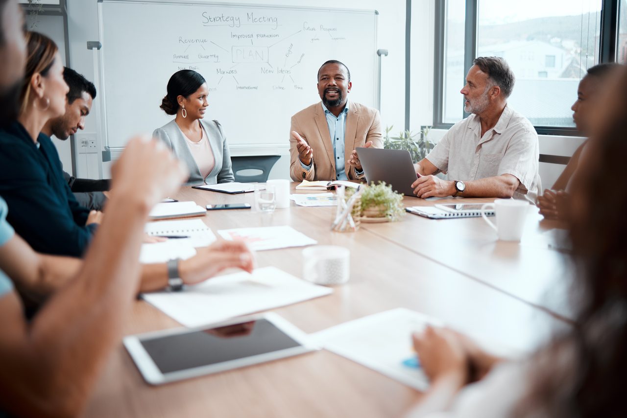 A diverse leadership team in a strategy meeting